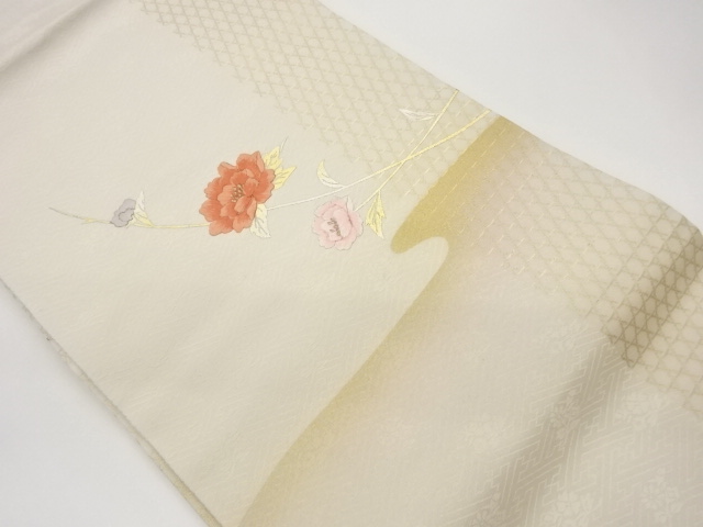 籠目に草花模様刺繍名古屋帯